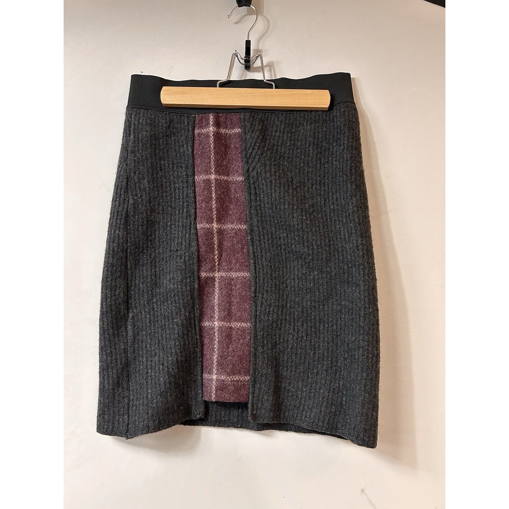 baabaazuzu‎ Wool Skirt Plaid Paneling Vintage Career Pencil S/M One of a kind